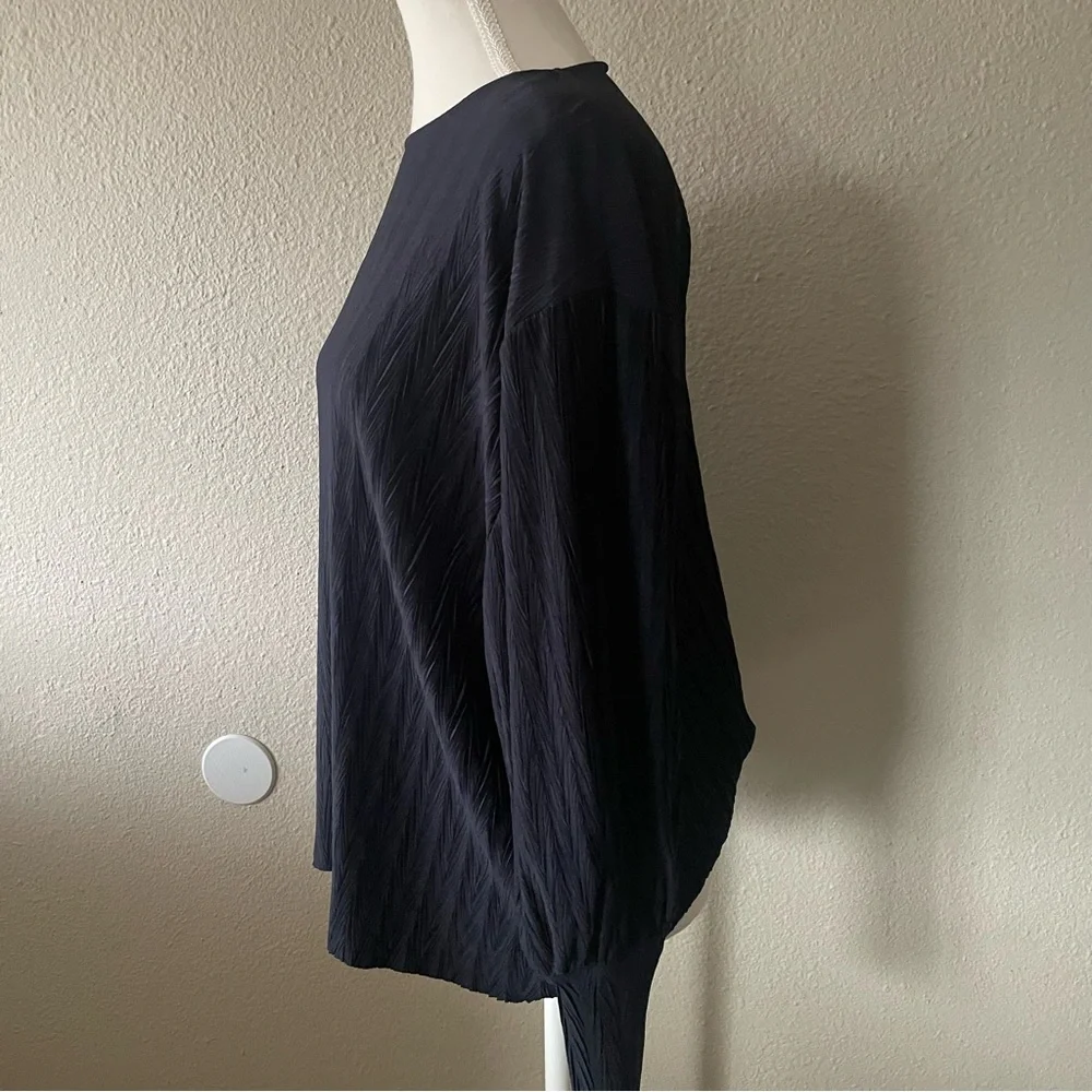 Zara Basic Textured Blouse Top Womens S Navy Blue Long Sleeve Abstract Warm Cozy - Picture 6 of 13